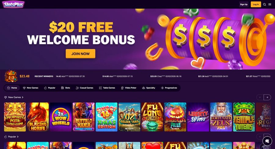 Tela do Slots Plus Casino, testada pela nossa equipe
